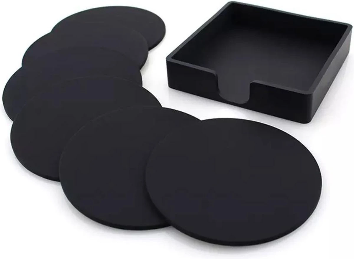 Eldur Onderzetters Met Houder Zwart (6 Stuks) - Onderzetter Glazen - Onderzetters Siliconen - Onderzettersset - Drink Onderzetters - Zwart - Set Van 6 3 Eldur Onderzetters Met Houder Zwart (6 Stuks) - Onderzetter Glazen - Onderzetters Siliconen - Onderzettersset - Drink Onderzetters - Zwart - Set Van 6