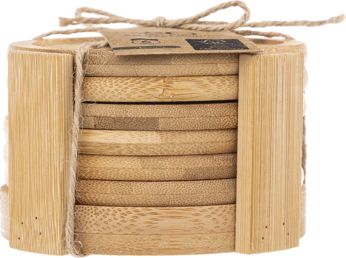 Set Van 6x Ronde Onderzetters Voor Glazen D10 Cm Bamboe 4 Set Van 6x Ronde Onderzetters Voor Glazen D10 Cm Bamboe - Afbeelding 2