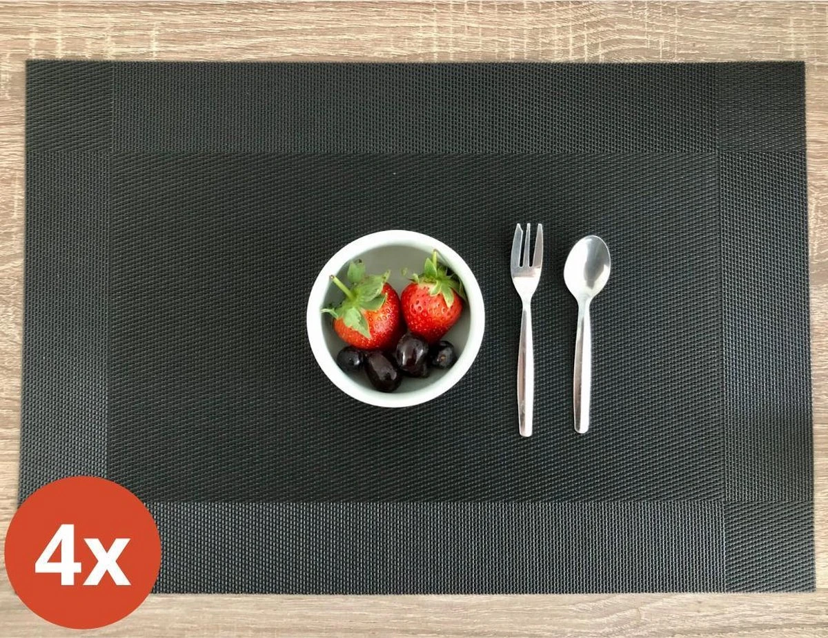 Four Love Placemats Kunststof - Kleur Zwart - Set Van 4 Stuks - Anti Slip Tafelbeschermer - Tafel Decoratie - Housewarming Cadeau - 45 X 30 Cm 5 Four Love Placemats Kunststof - Kleur Zwart - Set Van 4 Stuks - Anti Slip Tafelbeschermer - Tafel Decoratie - Housewarming Cadeau - 45 X 30 Cm - Afbeelding 3