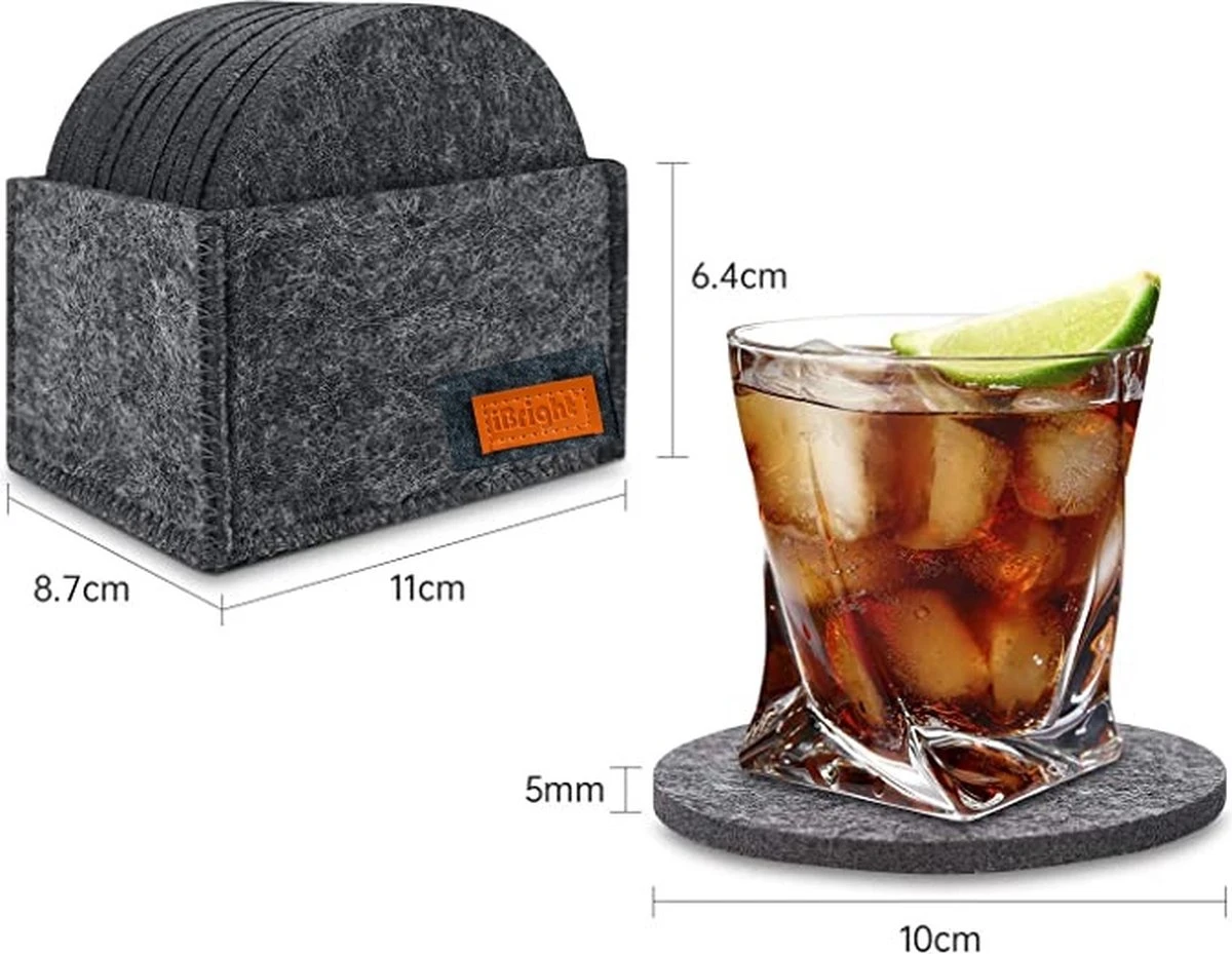 IBright Vilt Onderzetters Voor Glazen - 12 Stuks – Donkergrijs – Vilten Onderzetters Met Houder - Hittebestendig - Absorberend En Duurzaam 9 IBright Vilt Onderzetters Voor Glazen - 12 Stuks – Donkergrijs – Vilten Onderzetters Met Houder - Hittebestendig - Absorberend En Duurzaam - Afbeelding 7