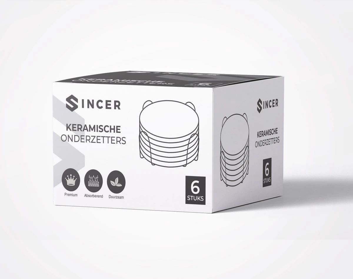 Sincer Keramische Onderzetters Voor Glazen Met Houder – Set Van 6 Zwarte Keramische/Marmeren Onderleggers –Luxe/Modern Design - Premium Kwaliteit – Kurken Antislip Onderkant – Hittebestendig – Zeer Absorberend – Rond – Duurzaam/Milieuvriendelijk 6 Sincer Keramische Onderzetters Voor Glazen Met Houder – Set Van 6 Zwarte Keramische/Marmeren Onderleggers –Luxe/Modern Design - Premium Kwaliteit – Kurken Antislip Onderkant – Hittebestendig – Zeer Absorberend – Rond – Duurzaam/Milieuvriendelijk - Afbeelding 4