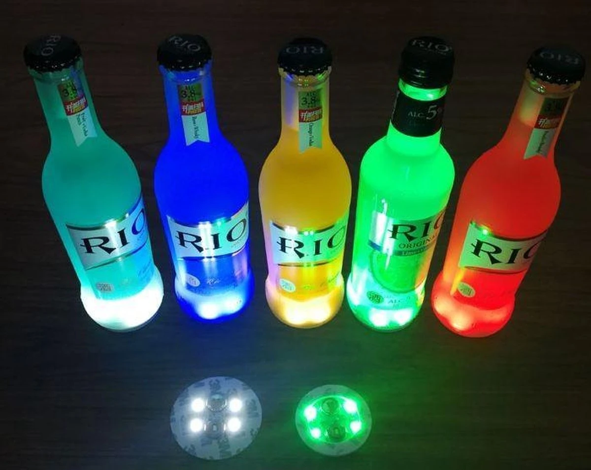 5 Stuks Led Onderzetters Met Licht - Multi-color Led Flessen Onderzetter Met 7 Kleuren - Bottle Light - Flessen Licht - Led Sticker 3 5 Stuks Led Onderzetters Met Licht - Multi-color Led Flessen Onderzetter Met 7 Kleuren - Bottle Light - Flessen Licht - Led Sticker