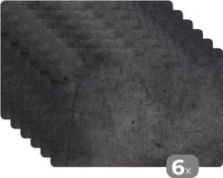 Placemat - Beton Design - Vintage - Zwart - Tafeldecoratie - Tafelbeschermer - Placemats - 6 Stuks - 45x30 Cm