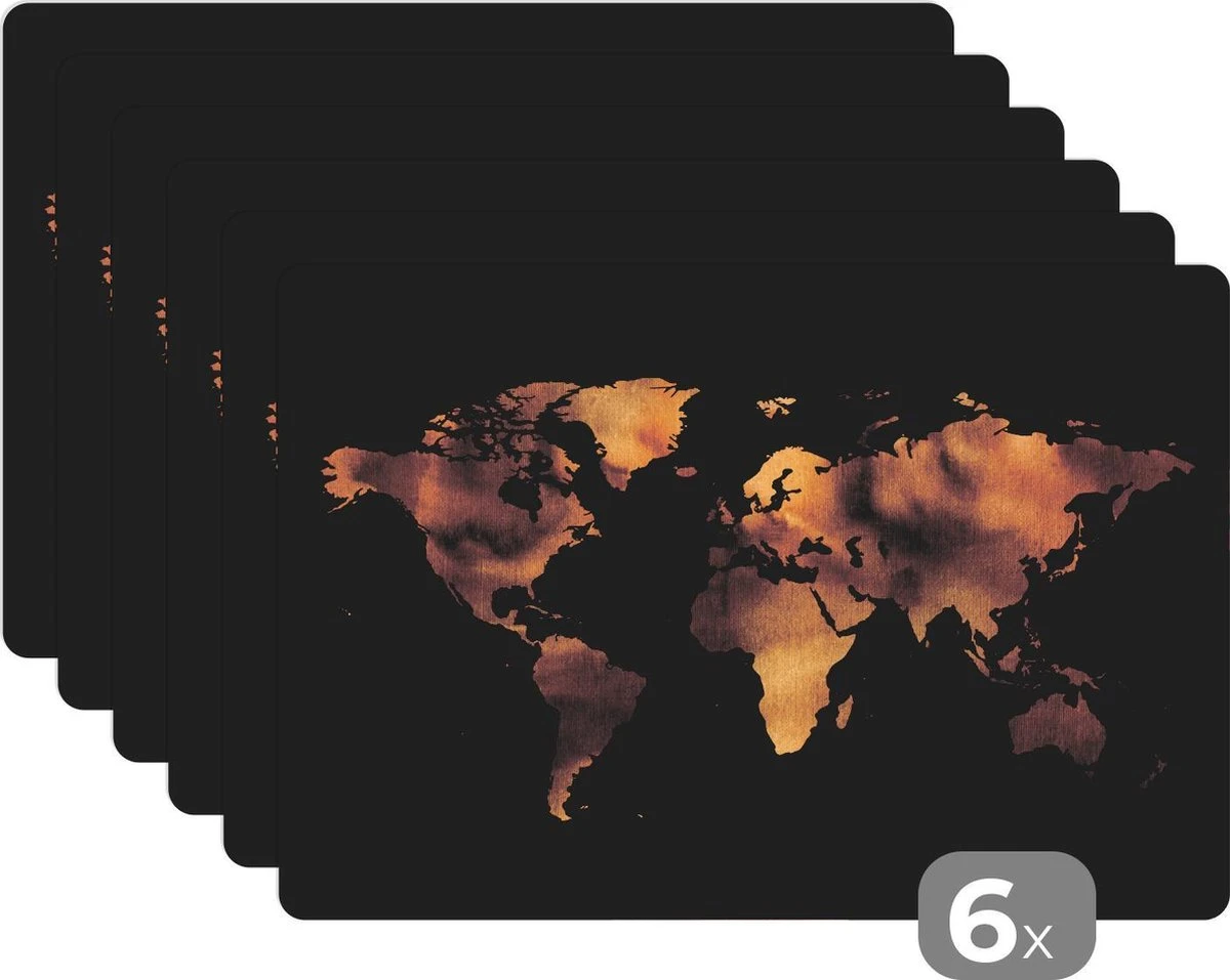 Placemat - Placemats Kunststof - Wereldkaart - Bruin - Zwart - 45x30 Cm - 6 Stuks - Hittebestendig - Anti-Slip - Onderlegger - Afneembaar 3 Placemat - Placemats Kunststof - Wereldkaart - Bruin - Zwart - 45x30 Cm - 6 Stuks - Hittebestendig - Anti-Slip - Onderlegger - Afneembaar