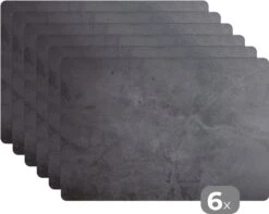 Placemats - Beton Print - Grijs - Industrieel - Onderleggers Placemat - Placemat - Onderlegger - 6 Stuks - 45x30 Cm