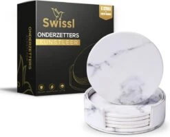 Onderzetters Voor Glazen Met Houder Swissl - Wit - Kunstleer - Marmeren Uitstraling 6 Stuks - Onderleggers 19 Onderzetters Voor Glazen Met Houder Swissl - Wit - Kunstleer - Marmeren Uitstraling 6 Stuks - Onderleggers -Bormioli Rocco winkel 1200x966