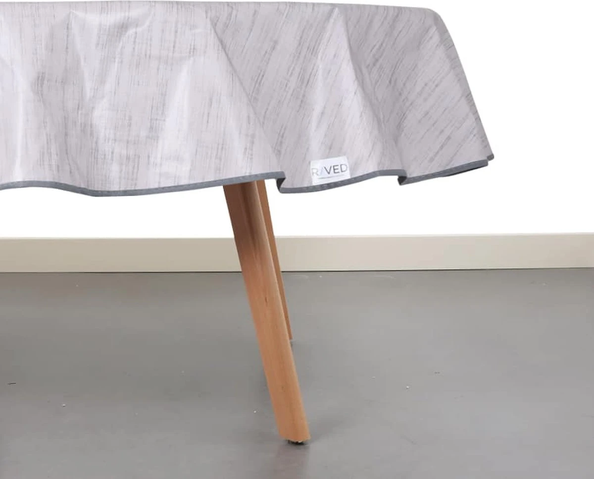 Raved Rond Tafelzeil - Linnen Look 160 Cm ø - Grijs - PVC - Afwasbaar 4 Raved Rond Tafelzeil - Linnen Look 160 Cm ø - Grijs - PVC - Afwasbaar - Afbeelding 2