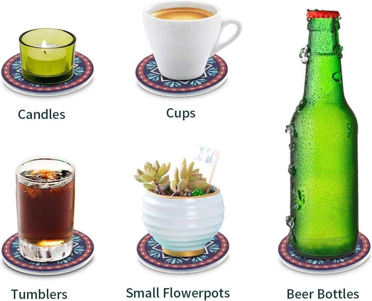 IBright Onderzetters Voor Glazen - Set Van 8 Met Houder - Rond - Bohemian - Oosterse - Mandala Design - Coasters 9 IBright Onderzetters Voor Glazen - Set Van 8 Met Houder - Rond - Bohemian - Oosterse - Mandala Design - Coasters - Afbeelding 7