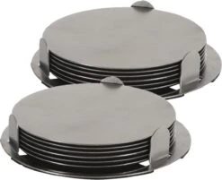 Excellent Houseware 12x Onderzetters Zilver RVS Met Houder 8,5 Cm Voor Glazen