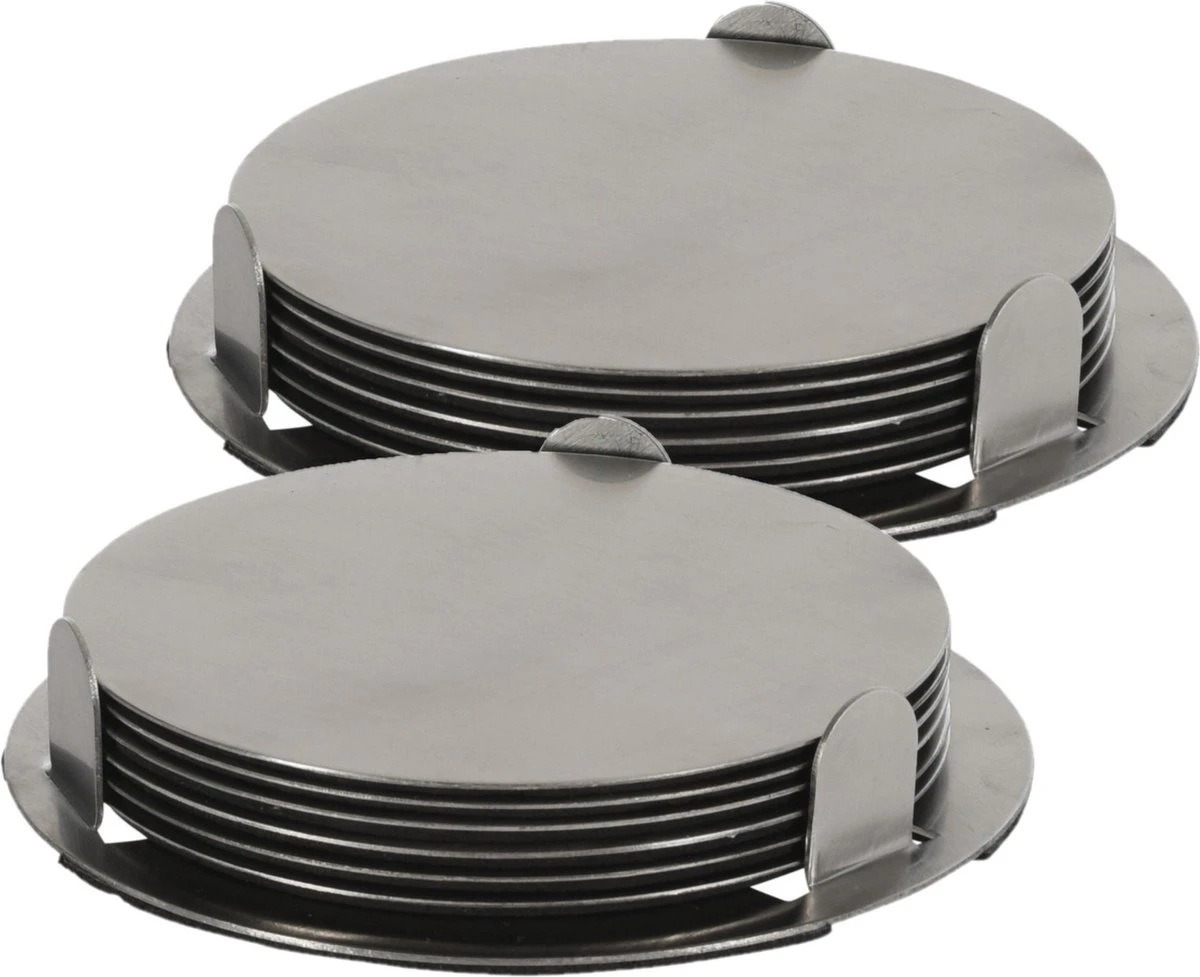 Excellent Houseware 12x Onderzetters Zilver RVS Met Houder 8,5 Cm Voor Glazen 3 Excellent Houseware 12x Onderzetters Zilver RVS Met Houder 8,5 Cm Voor Glazen