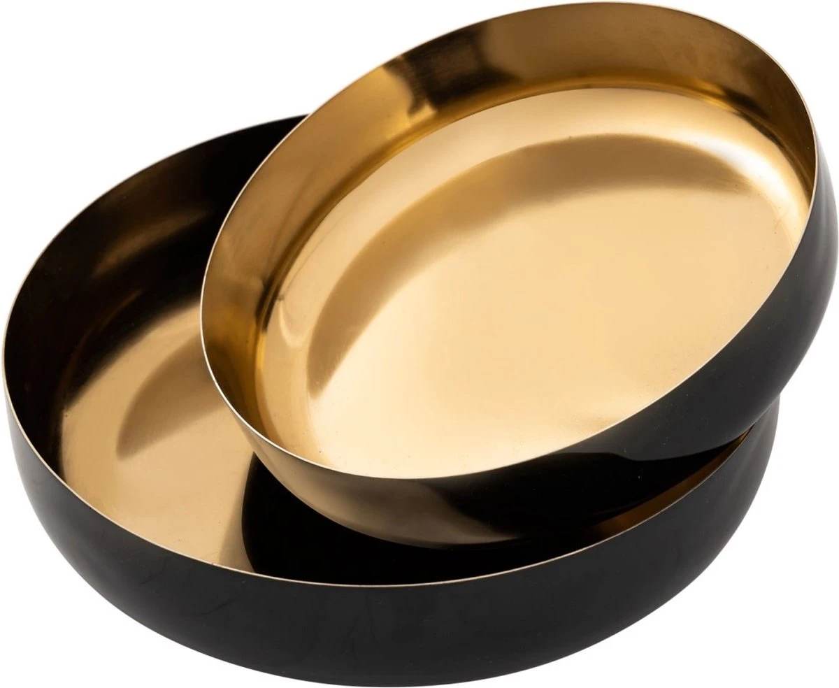 Parya Home - Sierschaal Set Van 2 Rond Knabbelschaal Glam - 22x18 - Goud - Hoogwaardig Metaal 2 Parya Home - Sierschaal Set Van 2 Rond Knabbelschaal Glam - 22x18 - Goud - Hoogwaardig Metaal