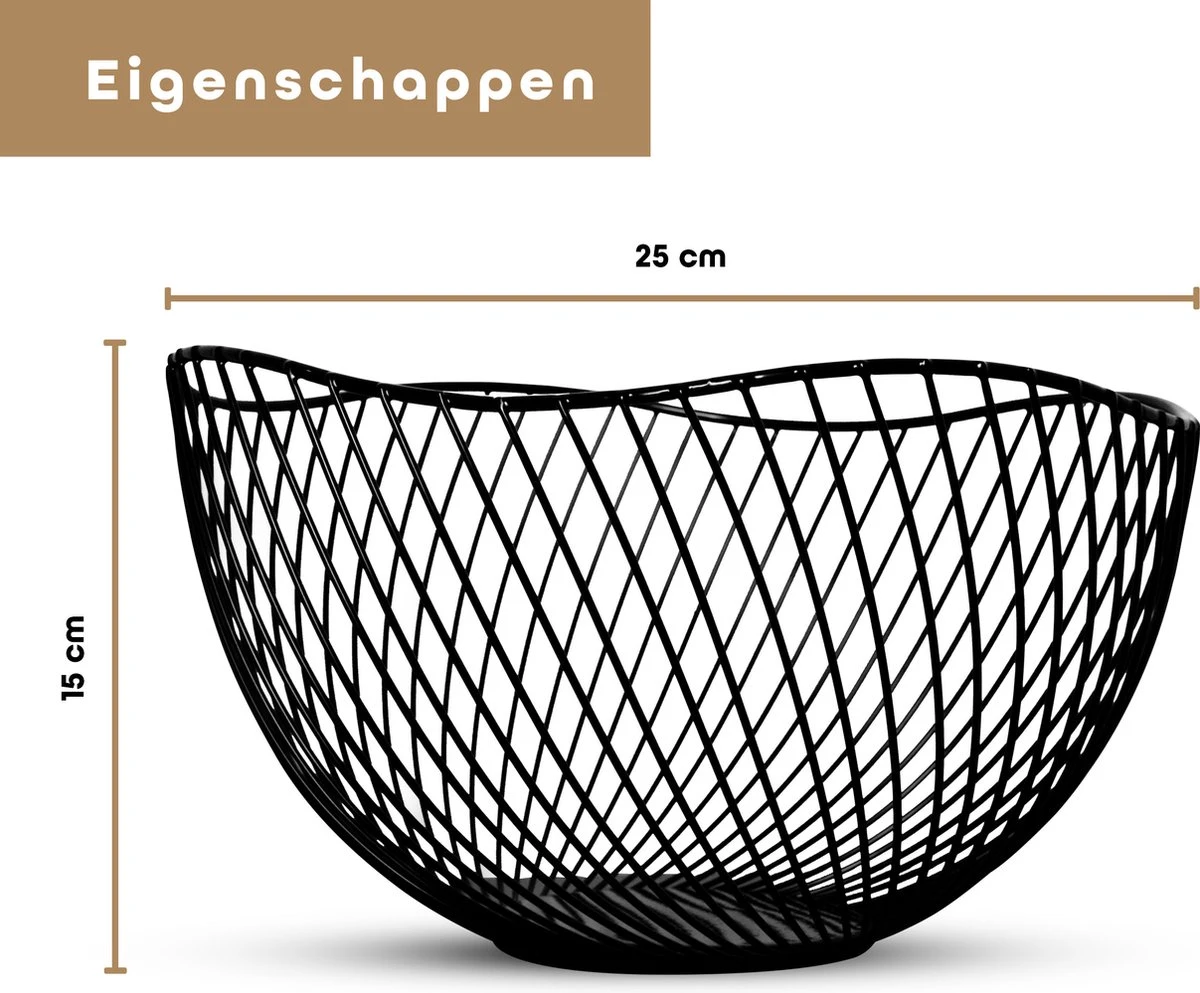 Fruitschaal Zwart – Fruitmand – Metaal – Modern – Medium – 25cm - Baulk® 12 Fruitschaal Zwart – Fruitmand – Metaal – Modern – Medium – 25cm - Baulk® - Afbeelding 10