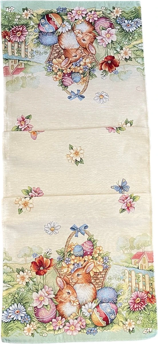 Merkloos Tafelkleed -Tafelloper - Gobelin - Pasen - Groen - Met Konijntjes - 45 X 140 Cm 4 Merkloos Tafelkleed -Tafelloper - Gobelin - Pasen - Groen - Met Konijntjes - 45 X 140 Cm - Afbeelding 2