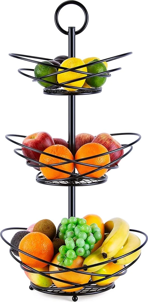 Fuegobird Fruitmand - Fruitmand Metaal - 3 Laags - Afneembaar - Zwart 3 Fuegobird Fruitmand - Fruitmand Metaal - 3 Laags - Afneembaar - Zwart
