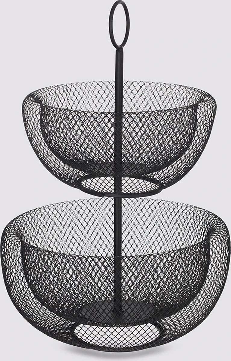 Dubbele Etagere Fruitschaal/fruitmand Rond Zwart Metaal 30 X 43 Cm - Fruitschalen/fruitmanden - Draadmand Van Metaal 6 Dubbele Etagere Fruitschaal/fruitmand Rond Zwart Metaal 30 X 43 Cm - Fruitschalen/fruitmanden - Draadmand Van Metaal - Afbeelding 4