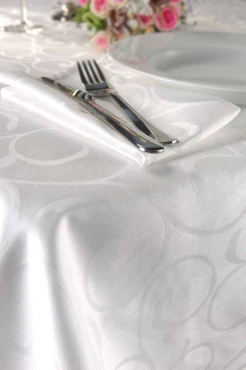 KOOK Damast Tafelkleed - 160x240 Cm - Wit 4 KOOK Damast Tafelkleed - 160x240 Cm - Wit - Afbeelding 2