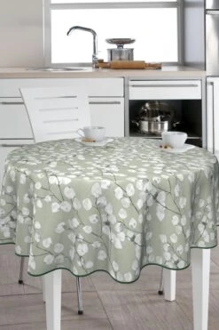 Merkloos Tafelzeil Lente Bloemen Groen/Wit - 160cm - PVC - Binnen & Buiten Tafelkleed