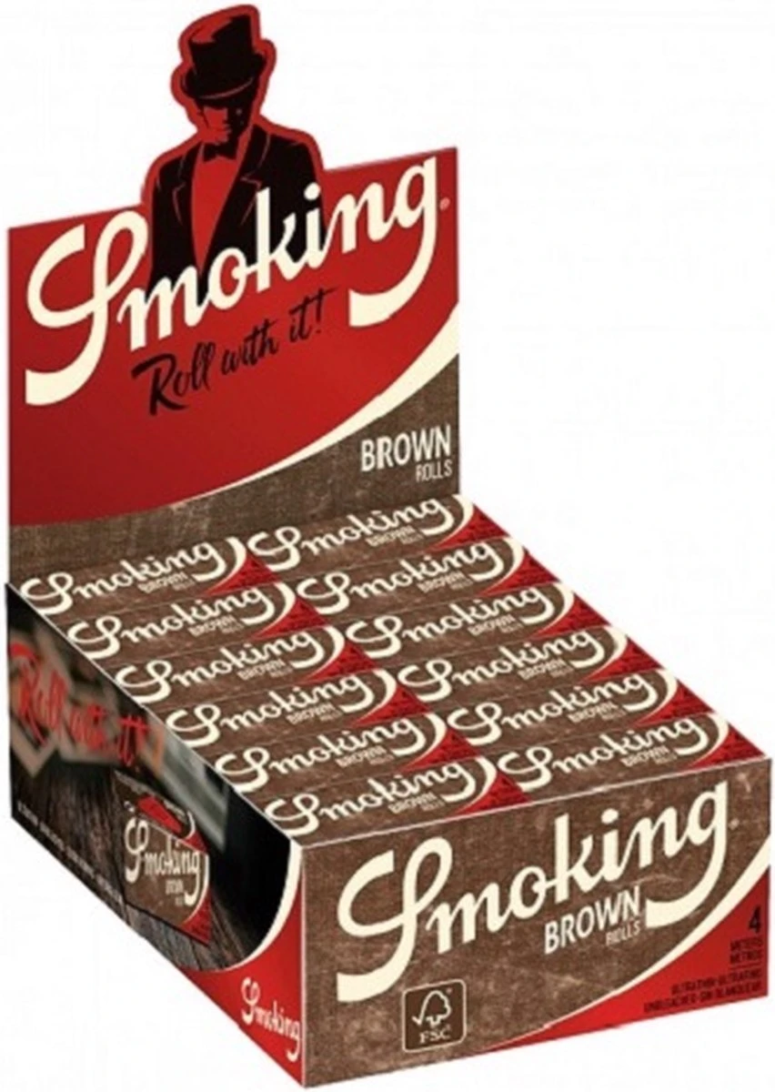 Merkloos Smoking Brown Rolls - Rolling Papers - 4 Meter - Lange Vloei - Vloeipapier – 24 Stuks (per Doos) 3 Merkloos Smoking Brown Rolls - Rolling Papers - 4 Meter - Lange Vloei - Vloeipapier – 24 Stuks (per Doos)