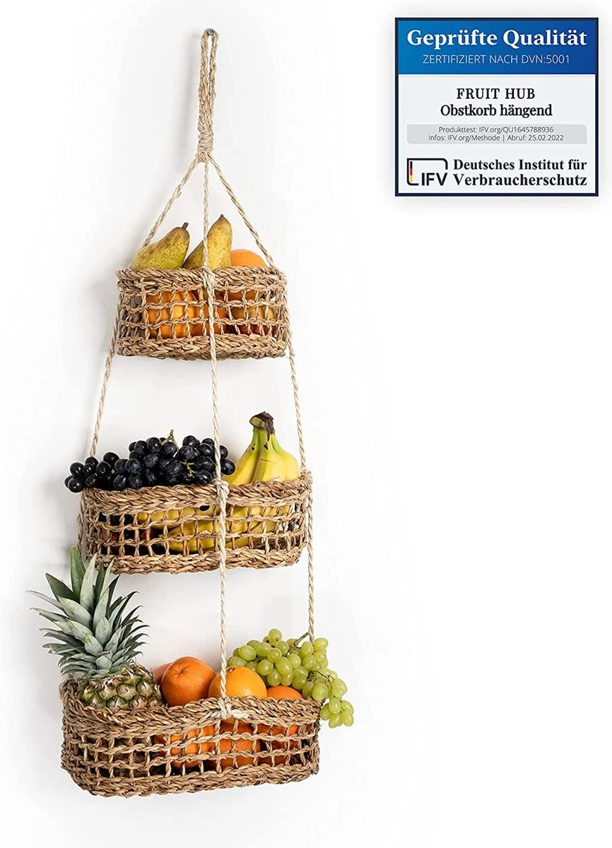 FRUIT HUB - Hangende Fruitmand - Wandplank - 100% Natuurlijk. Fruitmand Muur, Fruitopslag, Hangende Hangende Mand Keuken 3 FRUIT HUB - Hangende Fruitmand - Wandplank - 100% Natuurlijk. Fruitmand Muur, Fruitopslag, Hangende Hangende Mand Keuken