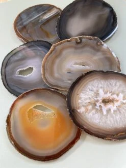 The Gem Inside - Edelsteen Onderzetters - Agaat - Set Van 2 - Doorsnee 7-8cm - Met Siliconen Voetjes