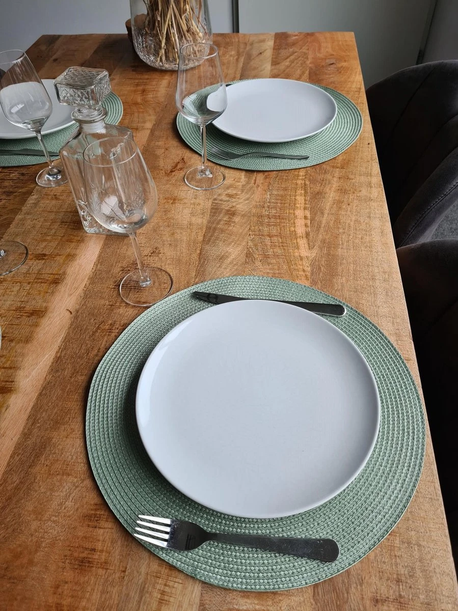 Merkloos Placemats ROND - Placemat - 4 STUKS - Rond - 38 Cm - Luxe - Onderlegger - Mint Groen 3 Merkloos Placemats ROND - Placemat - 4 STUKS - Rond - 38 Cm - Luxe - Onderlegger - Mint Groen