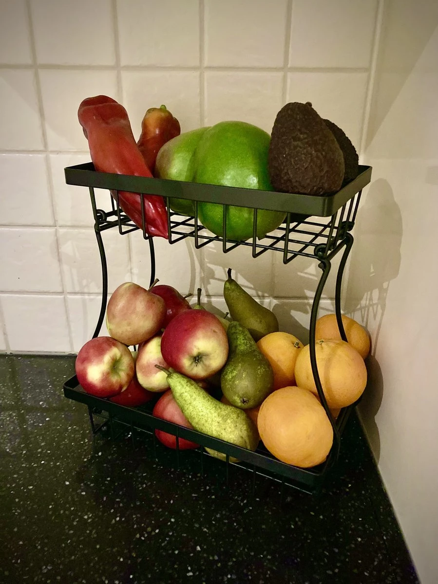 Fruitschaal Etagere 2 Lagen - Fruitmand Voor Keuken Aanrecht - Zwart Metaal - Keuken Organizer - Industrieel - 30x30cm 5 Fruitschaal Etagere 2 Lagen - Fruitmand Voor Keuken Aanrecht - Zwart Metaal - Keuken Organizer - Industrieel - 30x30cm - Afbeelding 3