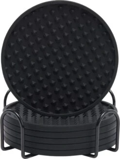 Castagnola Siliconen Onderzetters Met Houder – Onderzetters Voor Glazen – Onderzetters Design – Onderzettersset – Drink Onderzetters – Hoogwaardige Siliconen – Set Van 6 – Zwart