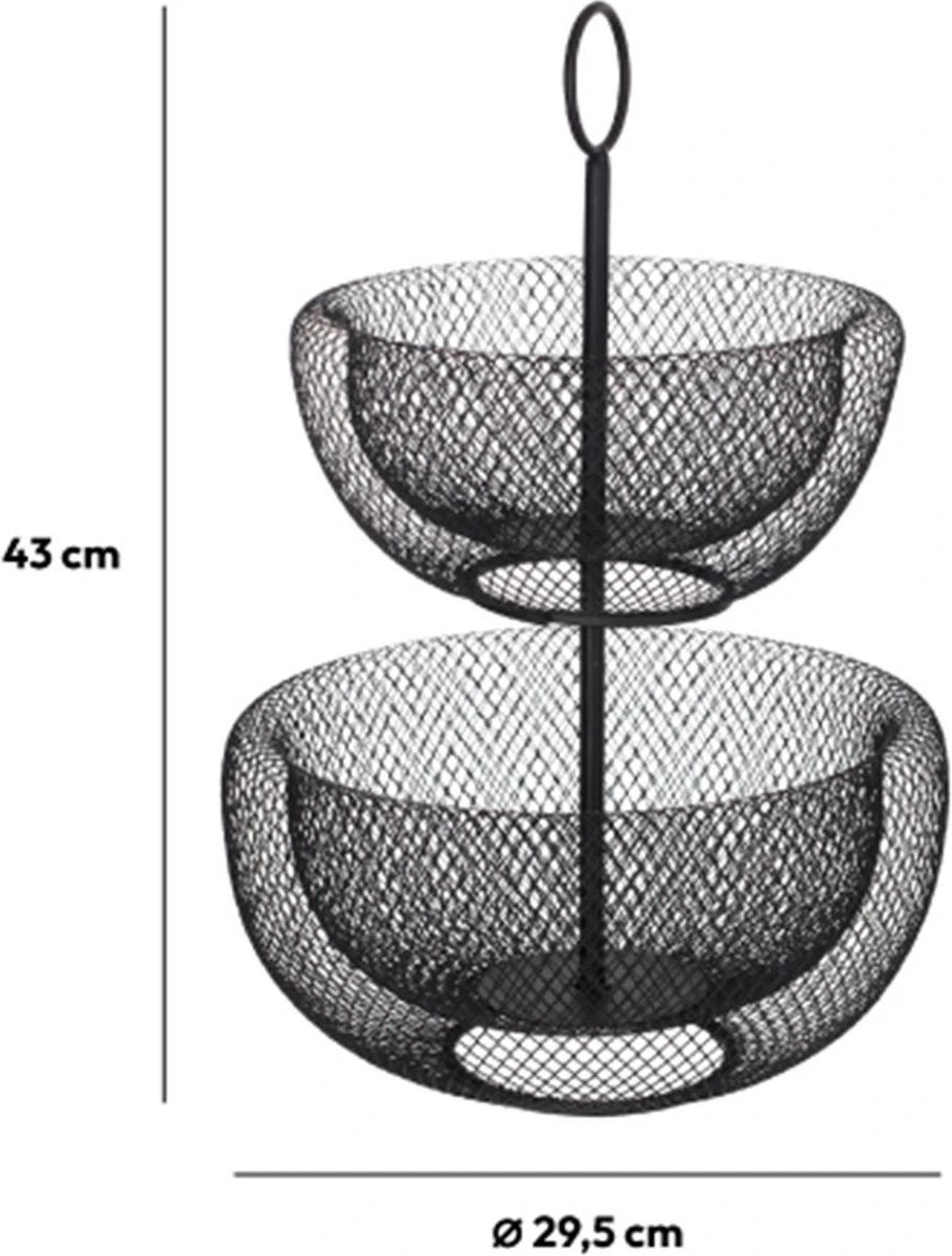 Dubbele Etagere Fruitschaal/fruitmand Rond Zwart Metaal 30 X 43 Cm - Fruitschalen/fruitmanden - Draadmand Van Metaal 7 Dubbele Etagere Fruitschaal/fruitmand Rond Zwart Metaal 30 X 43 Cm - Fruitschalen/fruitmanden - Draadmand Van Metaal - Afbeelding 5