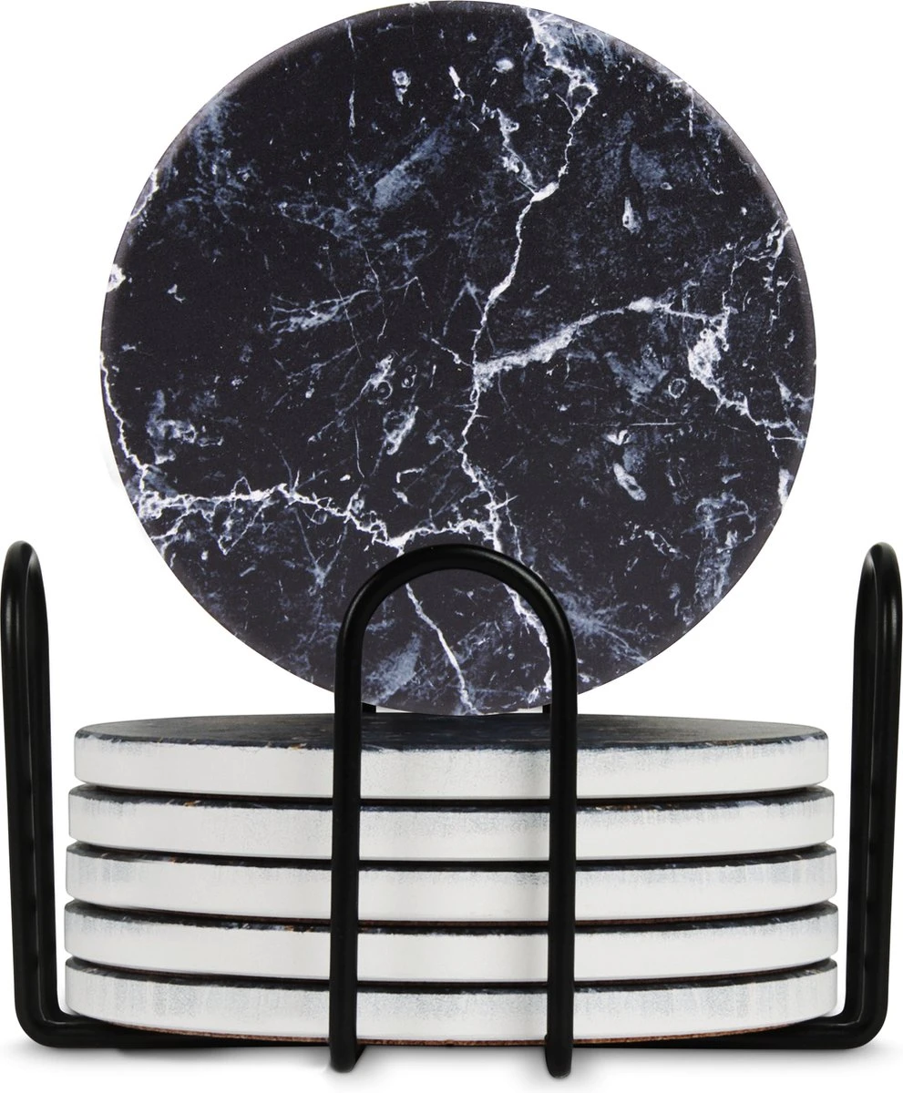 Castagnola Keramische Onderzetters Met Houder – Onderzetters Voor Glazen – Onderzetters Design – Onderzettersset – Drink Onderzetters – Keramisch – Kurk – Set Van 6 – Grijs/Zwart 11 Castagnola Keramische Onderzetters Met Houder – Onderzetters Voor Glazen – Onderzetters Design – Onderzettersset – Drink Onderzetters – Keramisch – Kurk – Set Van 6 – Grijs/Zwart - Afbeelding 9